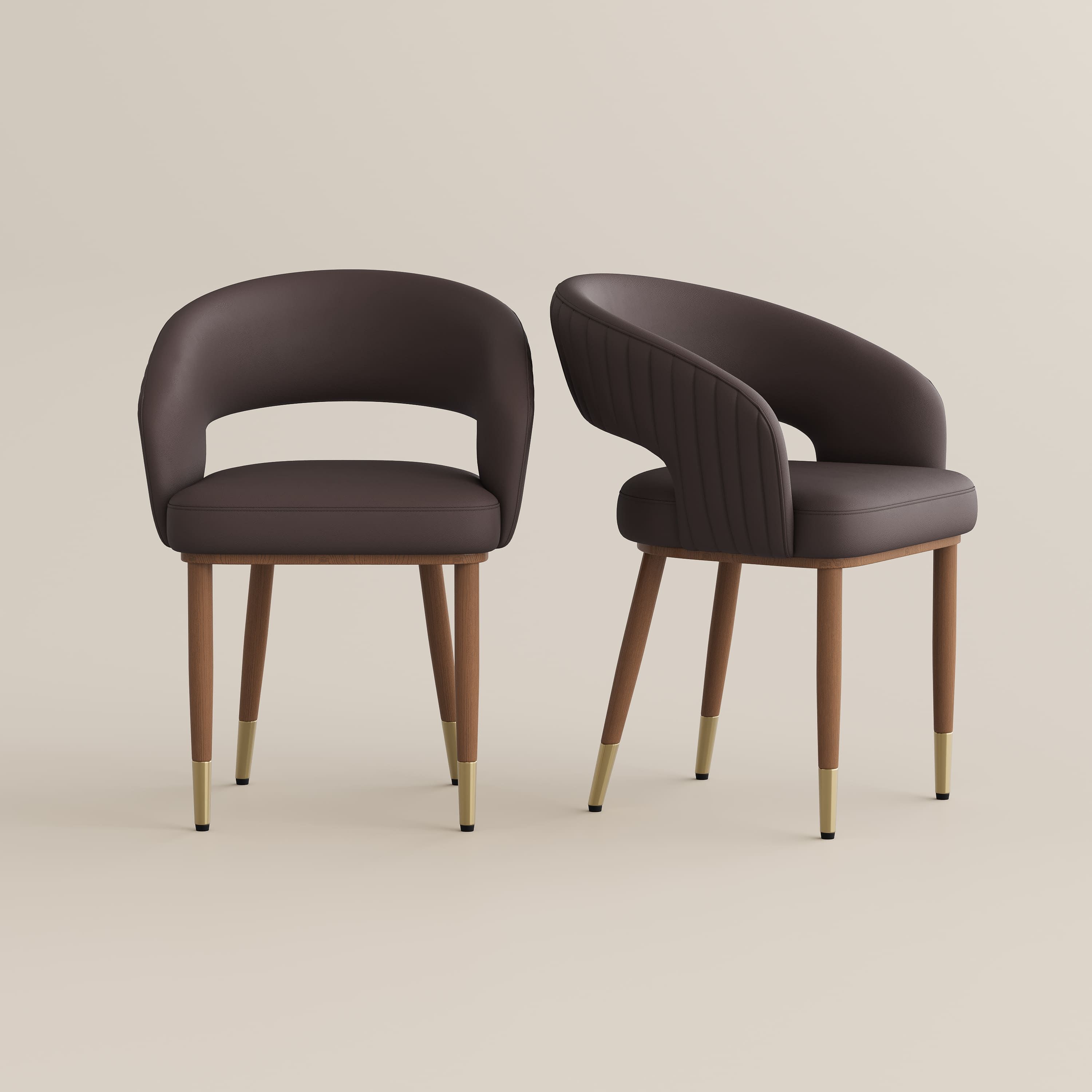 Armchair Brown & Light Walnut PU Leather Dining Chairs