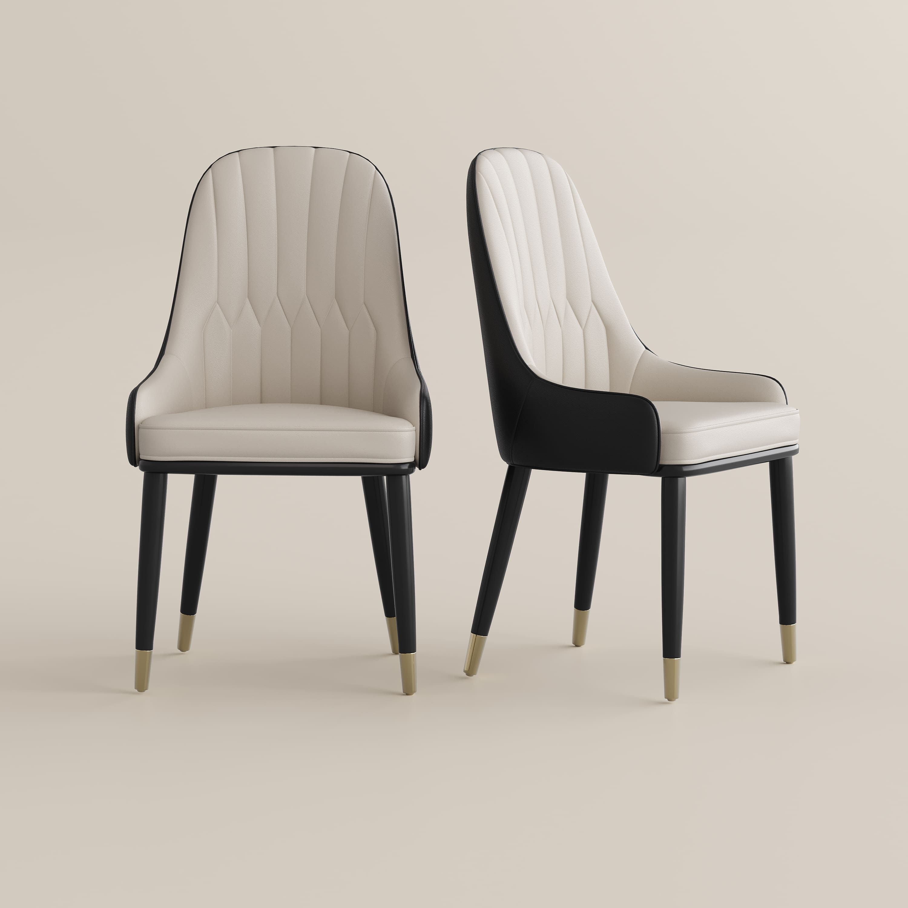 Easy Assembly Black & Beige PU Leather Dining Chairs