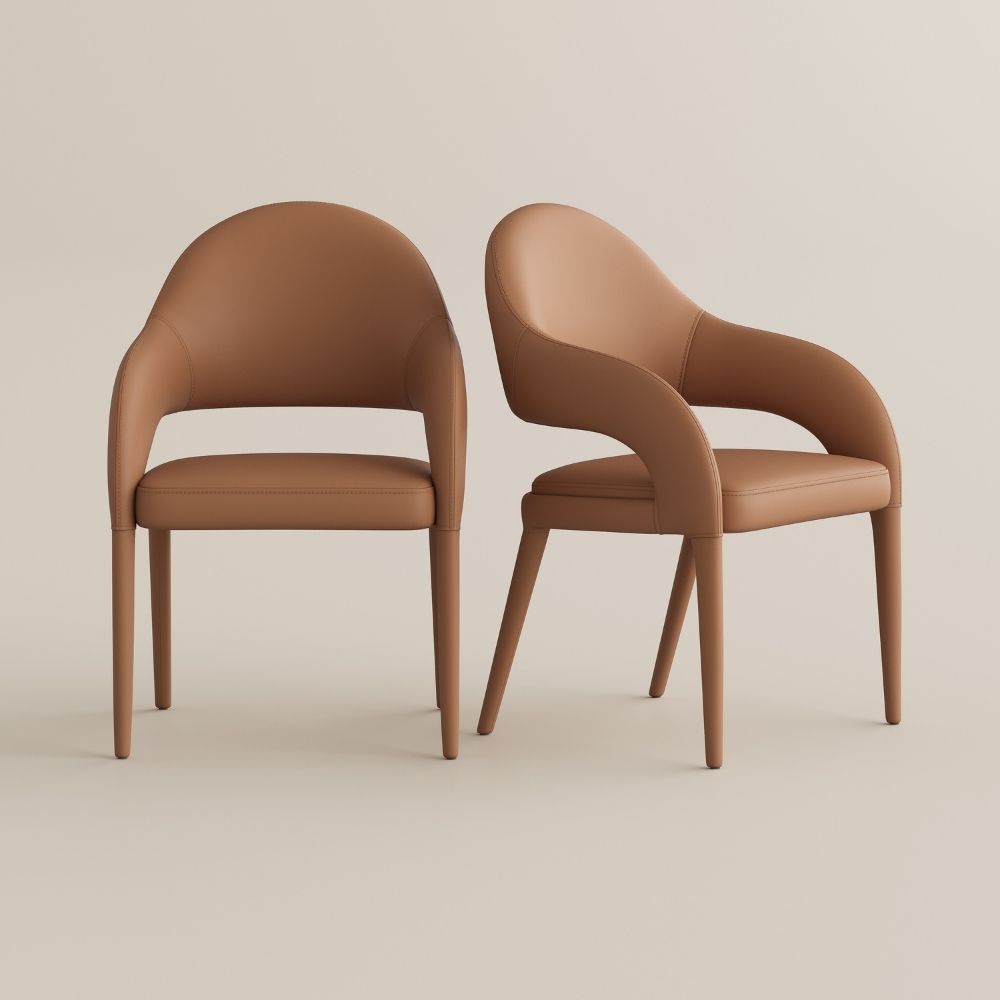 Iron Brown PU Leather Dining Chairs