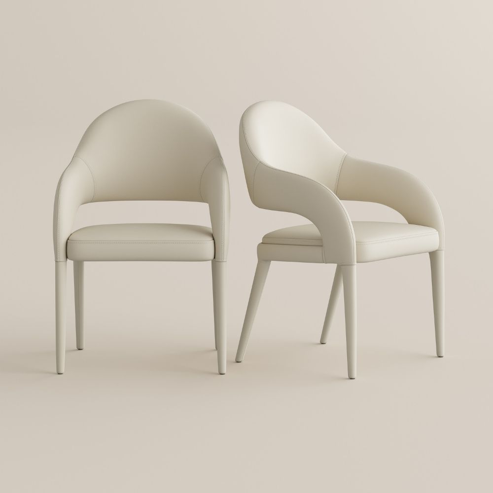 Upholstered Beige PU Leather Dining Chairs