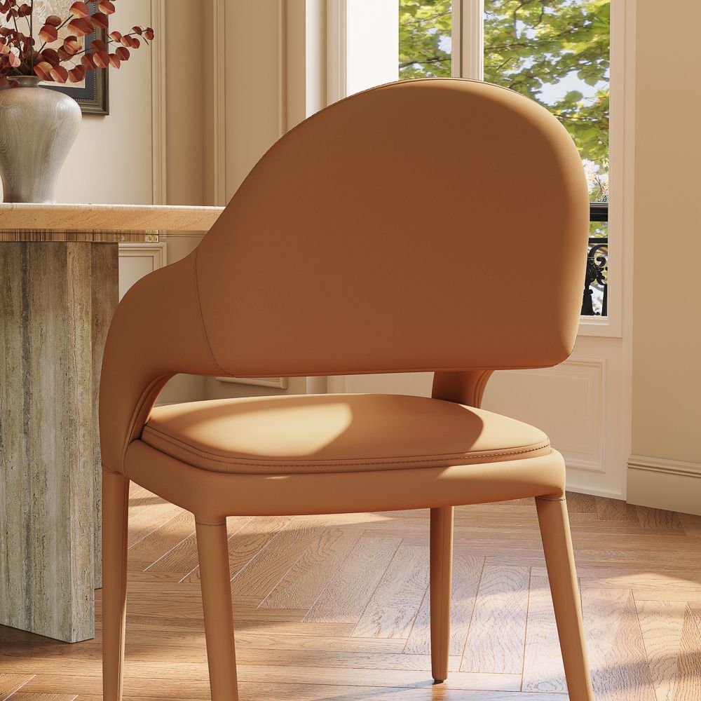 Metal Brown PU Leather Dining Chairs