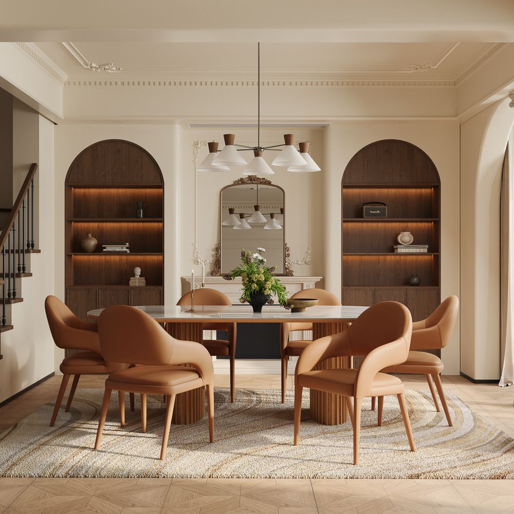 Upholstered Brown PU Leather Dining Chairs