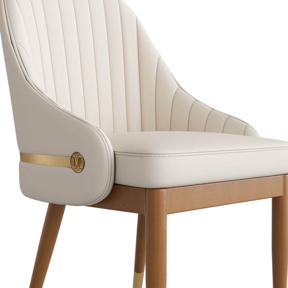 Easy Assembly Beige & Light Walnut PU Leather Dining Chairs