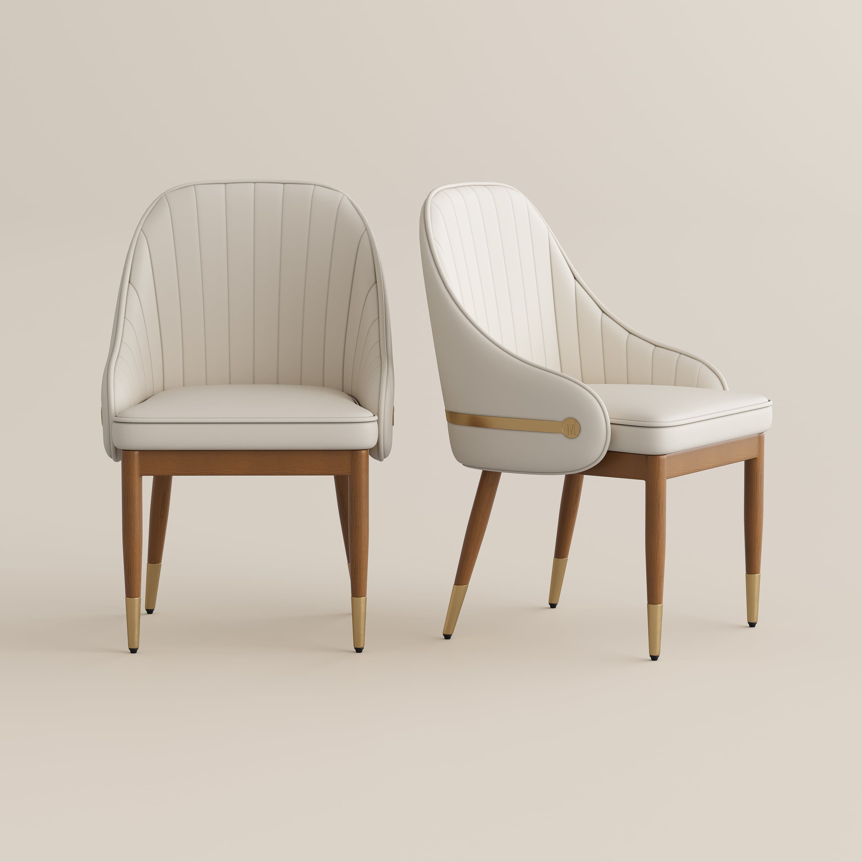 Easy Assembly Beige & Light Walnut PU Leather Dining Chairs