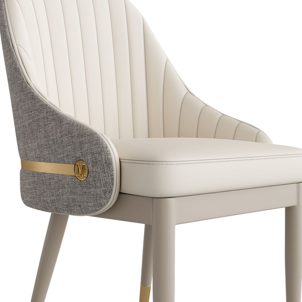 Beige Beige & Gray PU Leather & Cotton Linen Dining Chairs
