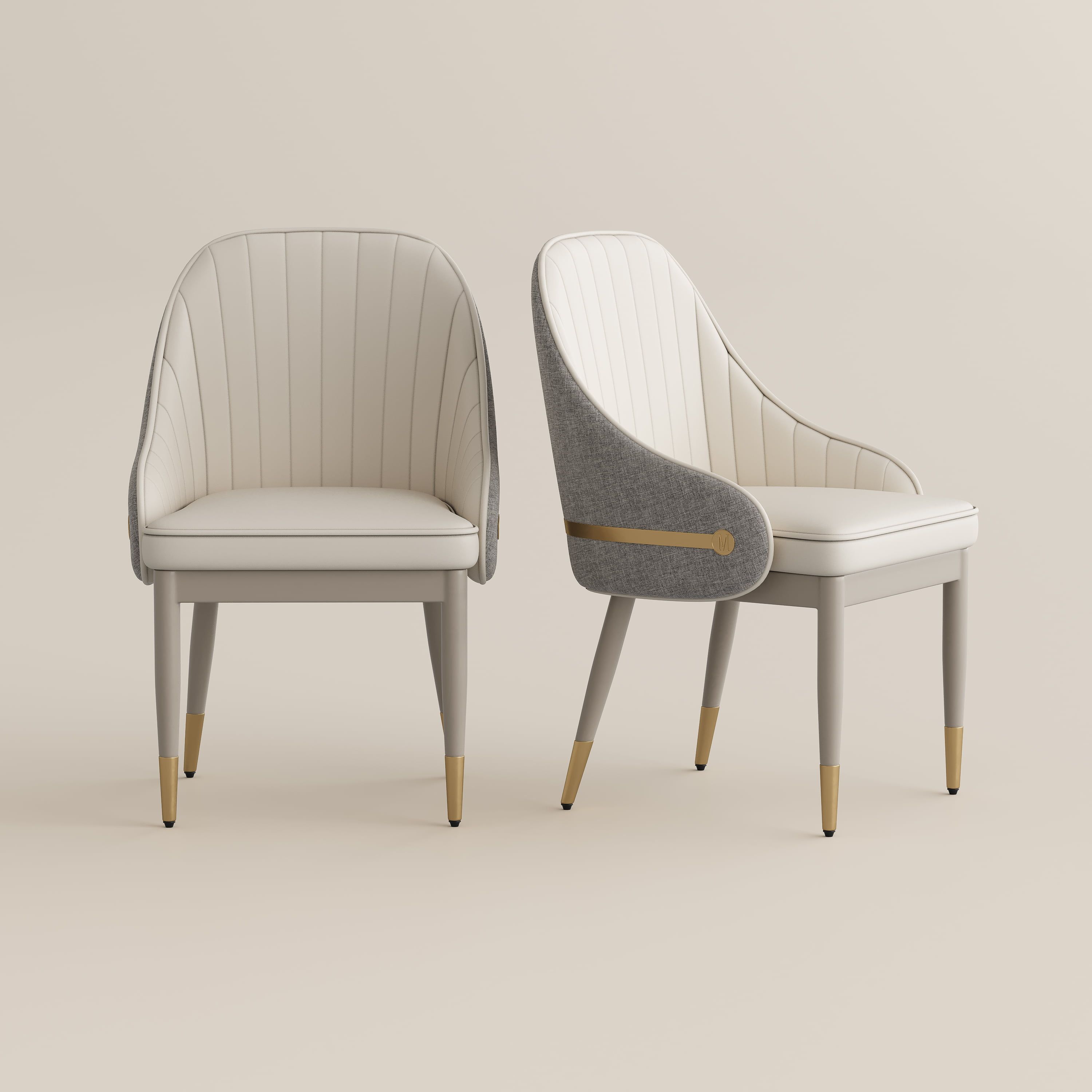 Side Chair Beige & Gray PU Leather & Cotton Linen Dining Chairs