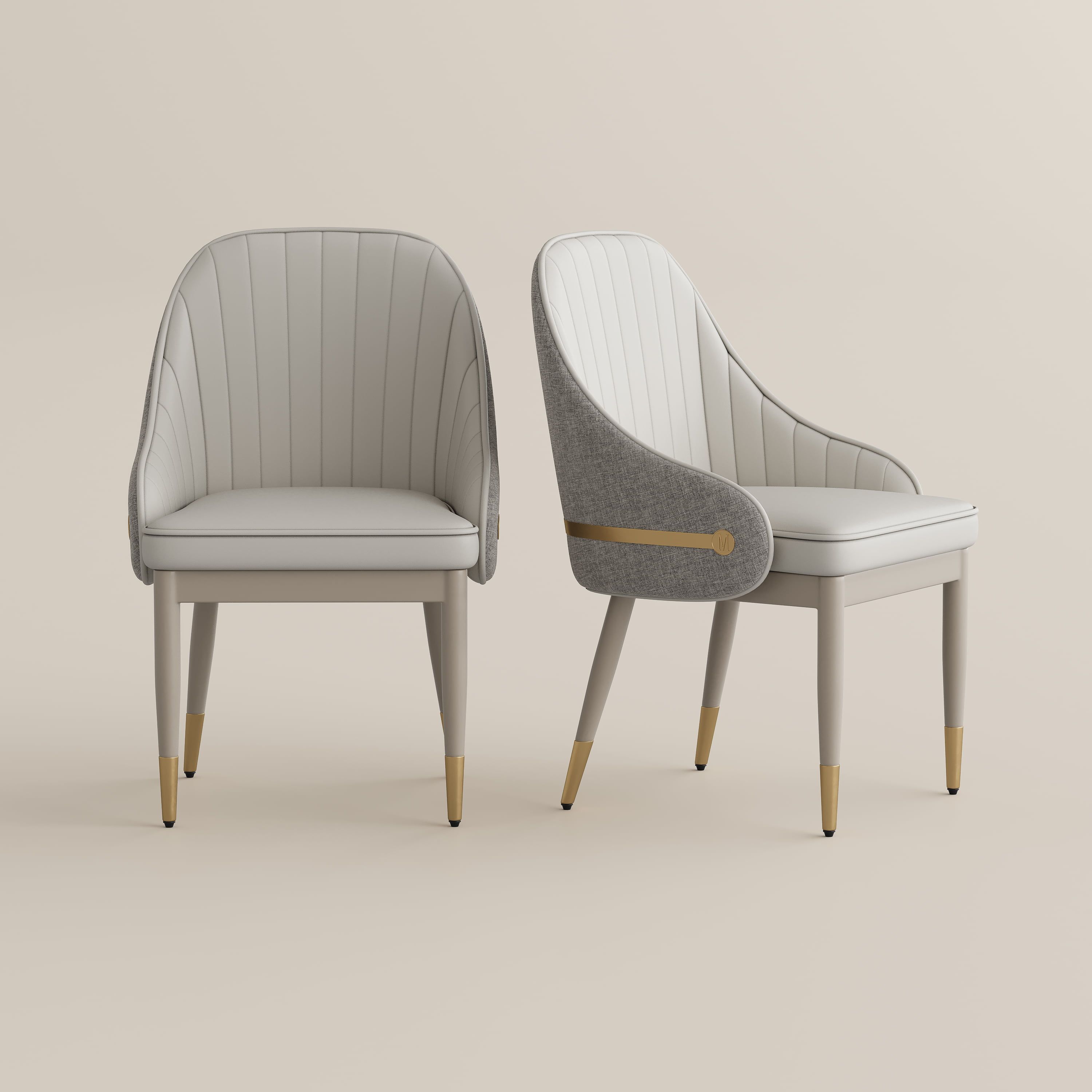 Beige Light Gray & Gray PU Leather & Cotton Linen Dining Chairs