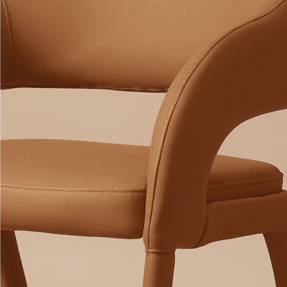 Mid Century Modern Brown PU Leather Dining Chairs