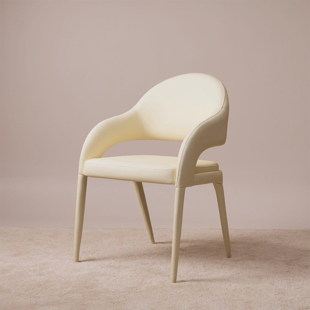 Beige Beige PU Leather Dining Chairs