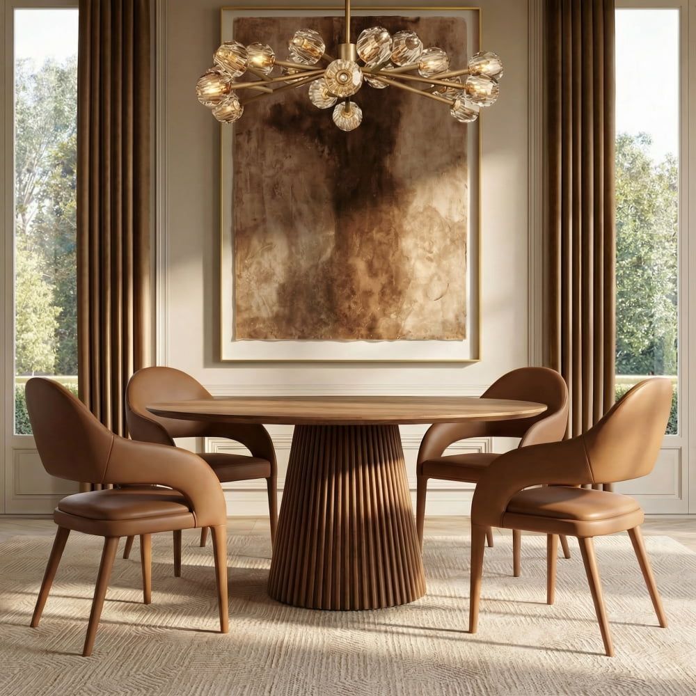 Mid-Century Modern Brown PU Leather Dining Chairs