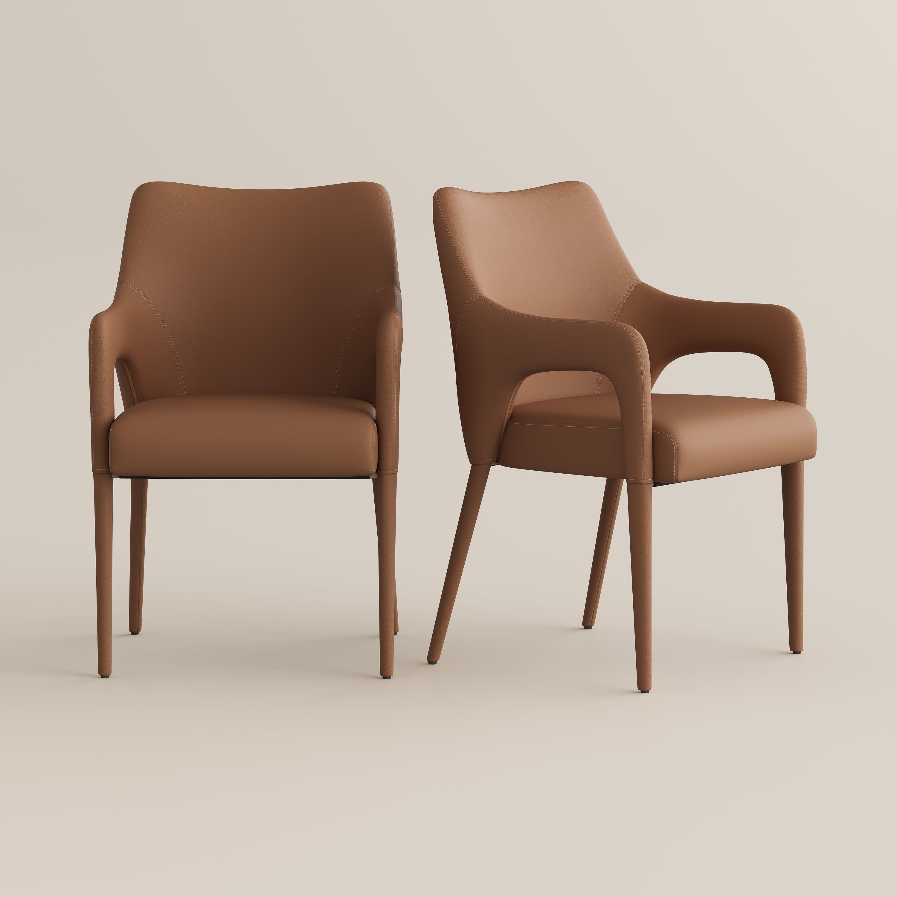 Brown Beige PU Leather Dining Chairs