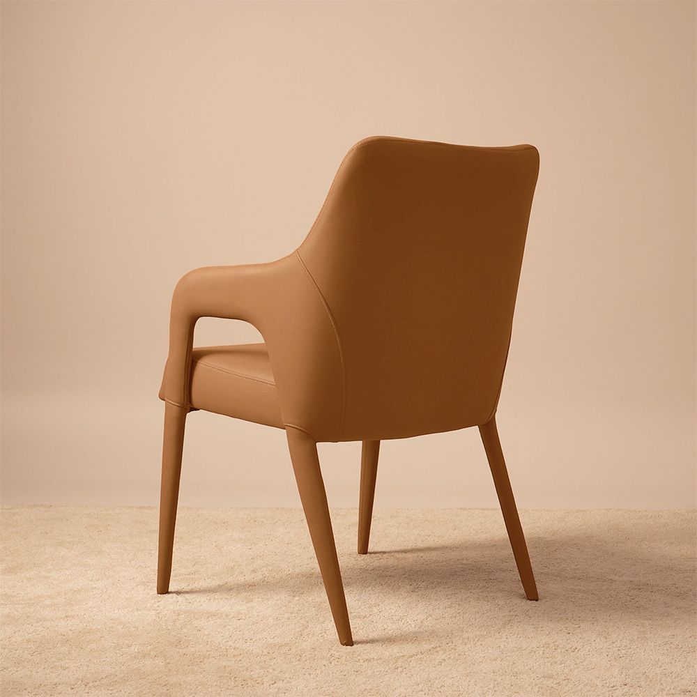 Mid-Century Modern Beige PU Leather Dining Chairs