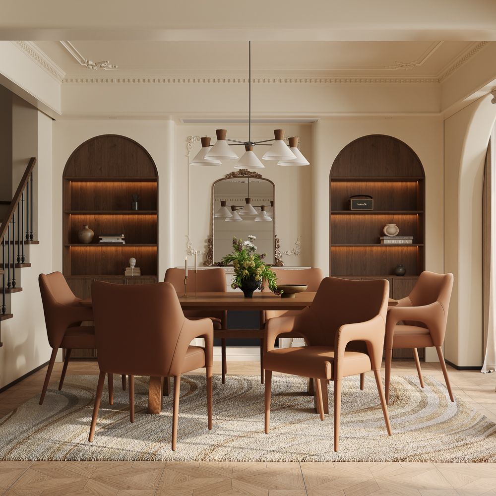 Mid Century Modern Beige PU Leather Dining Chairs