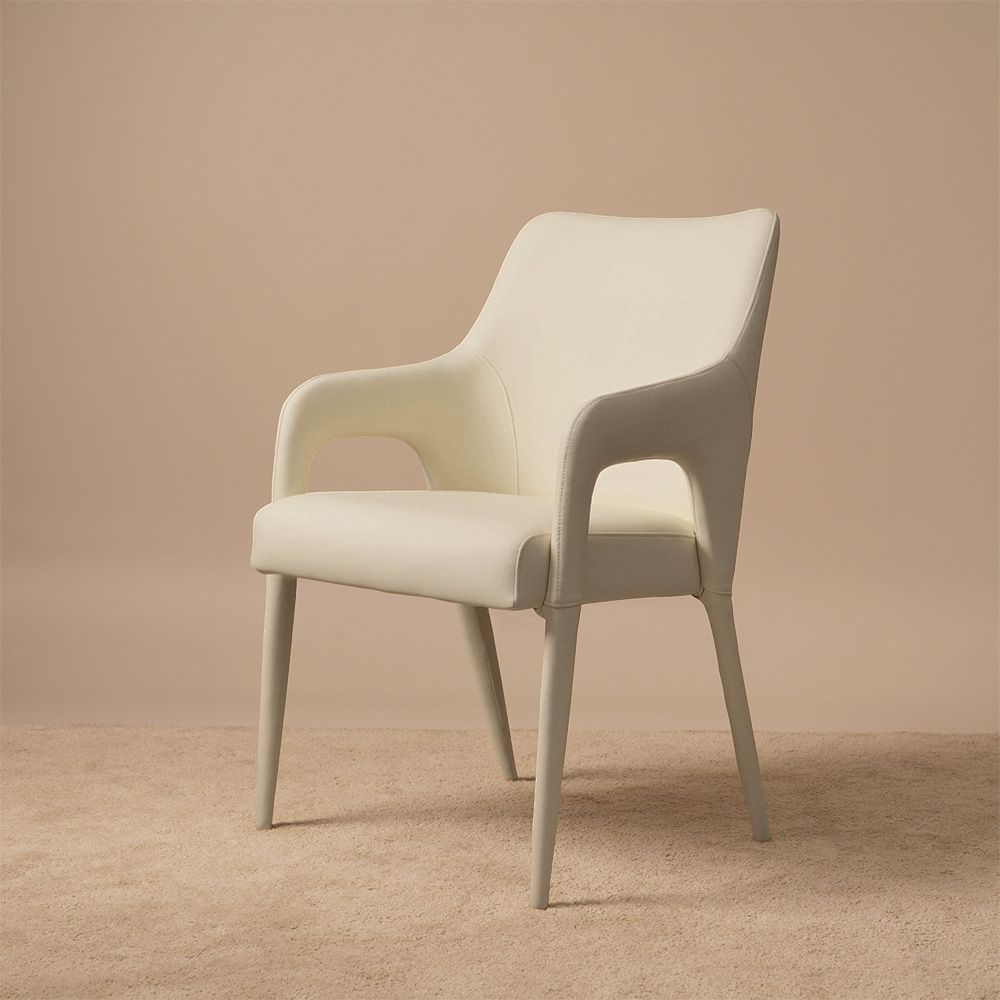 Beige Beige PU Leather Dining Chairs
