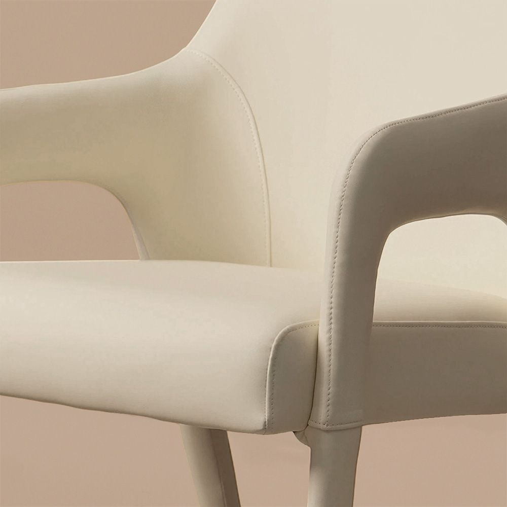 Mid-Century Modern Beige PU Leather Dining Chairs