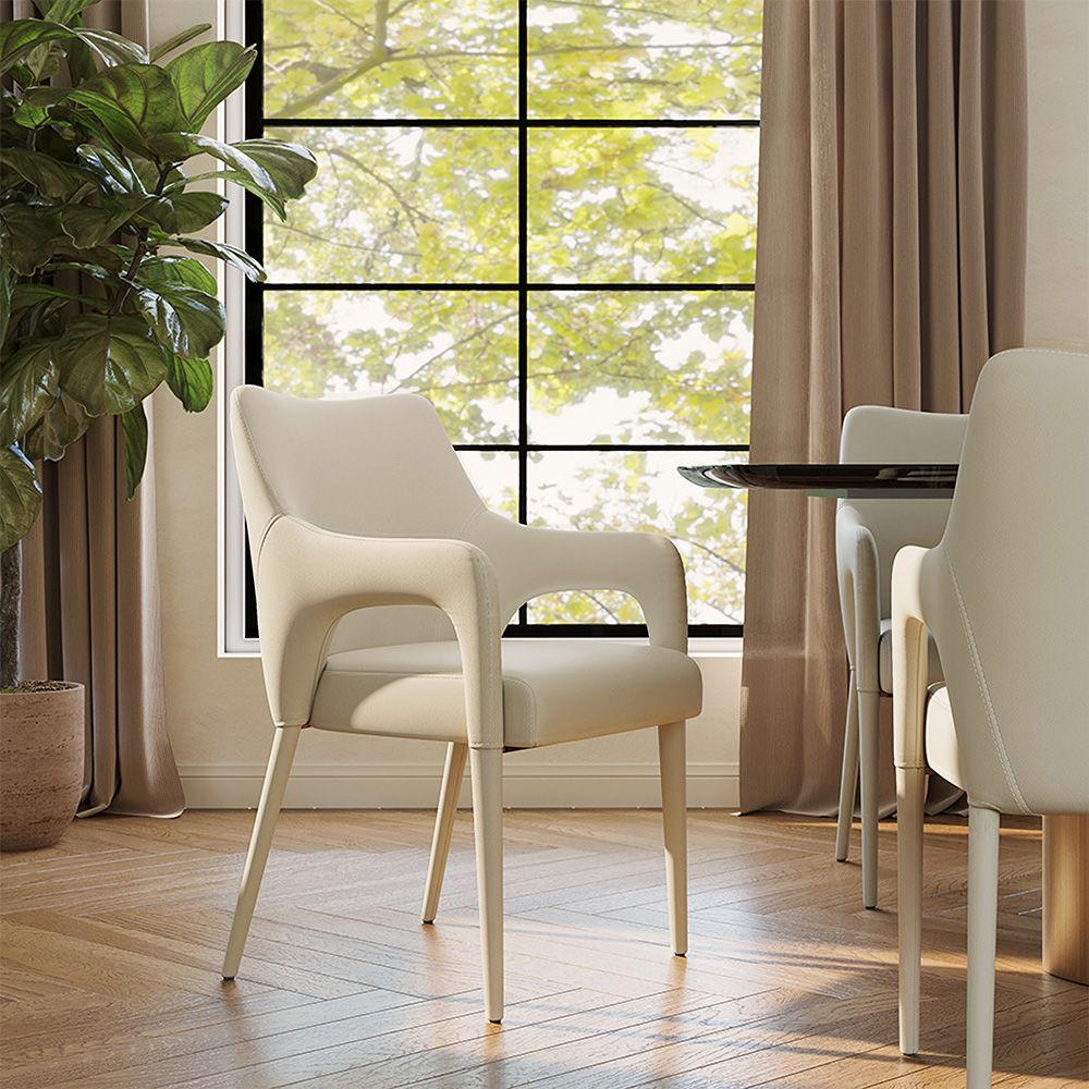 Beige Beige PU Leather Dining Chairs