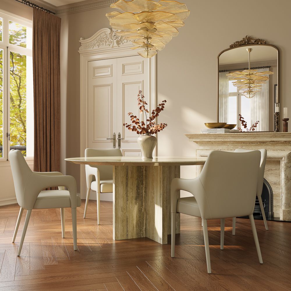 Metal Leg Beige PU Leather Dining Chairs