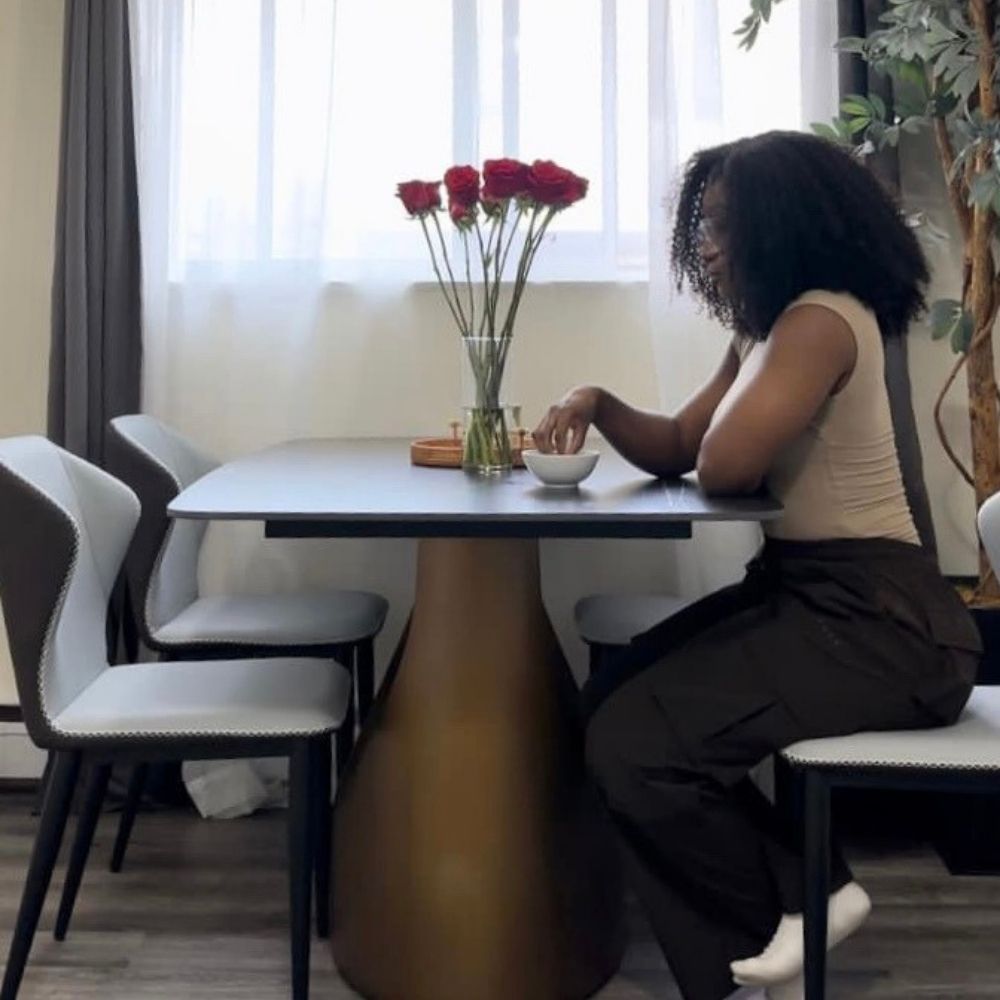 Two-piece Gray & Brown PU Leather Dining Chairs