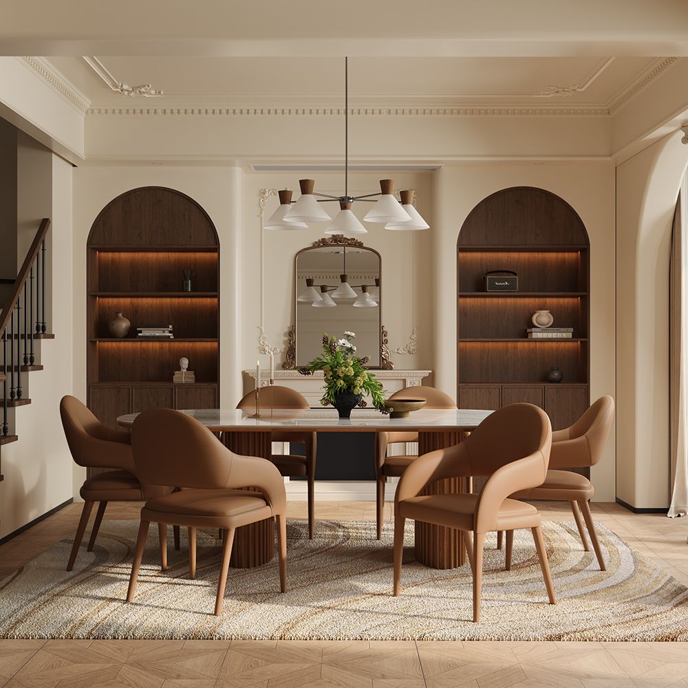 Armchair Brown PU Leather Dining Chairs