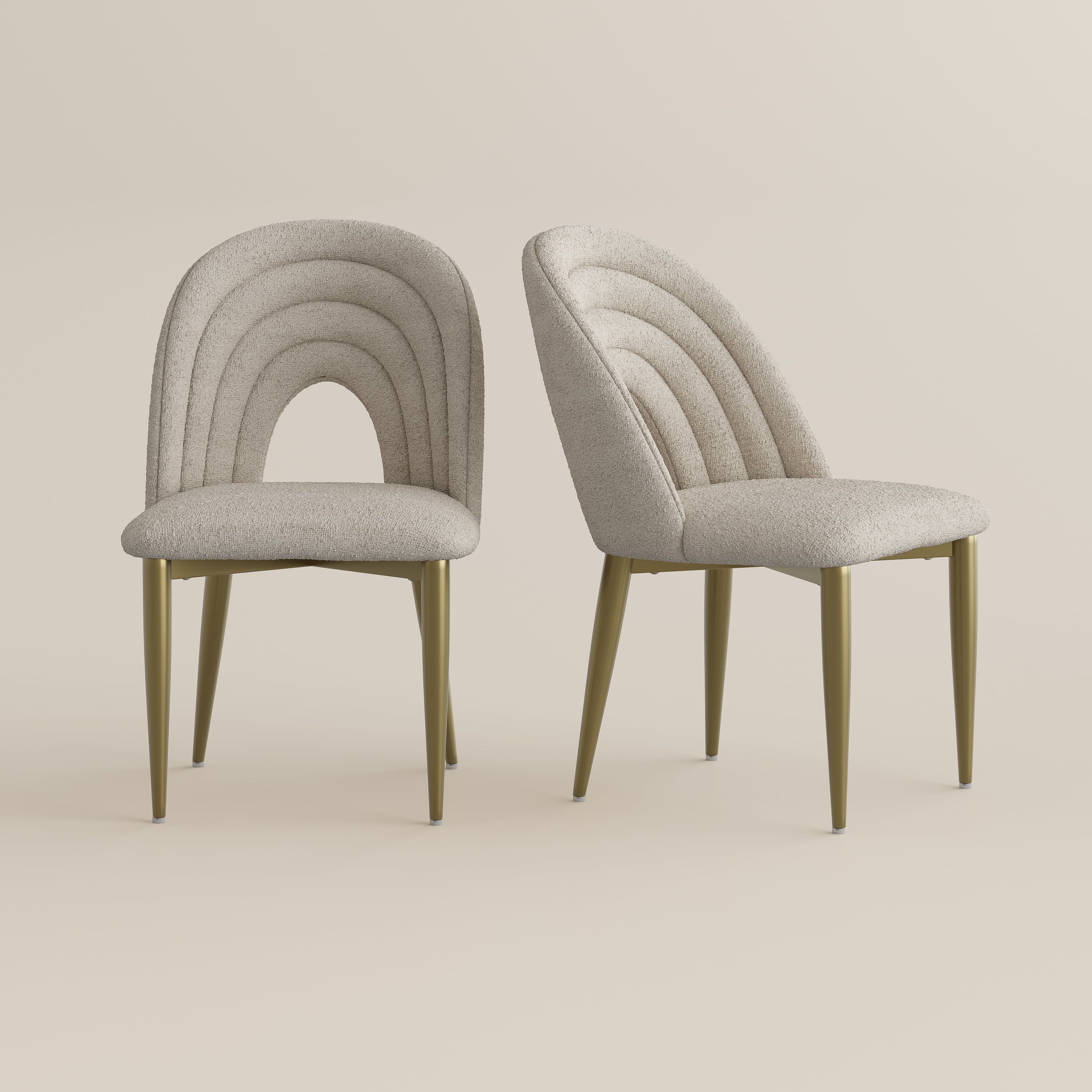 Bouclé Beige & Gold Bouclé Dining Chairs
