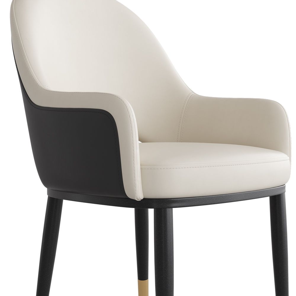 Cutout Back Beige & Gray PU Leather Dining Chairs