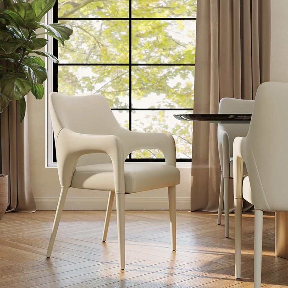 Mid-Century Modern Beige PU Leather Dining Chairs