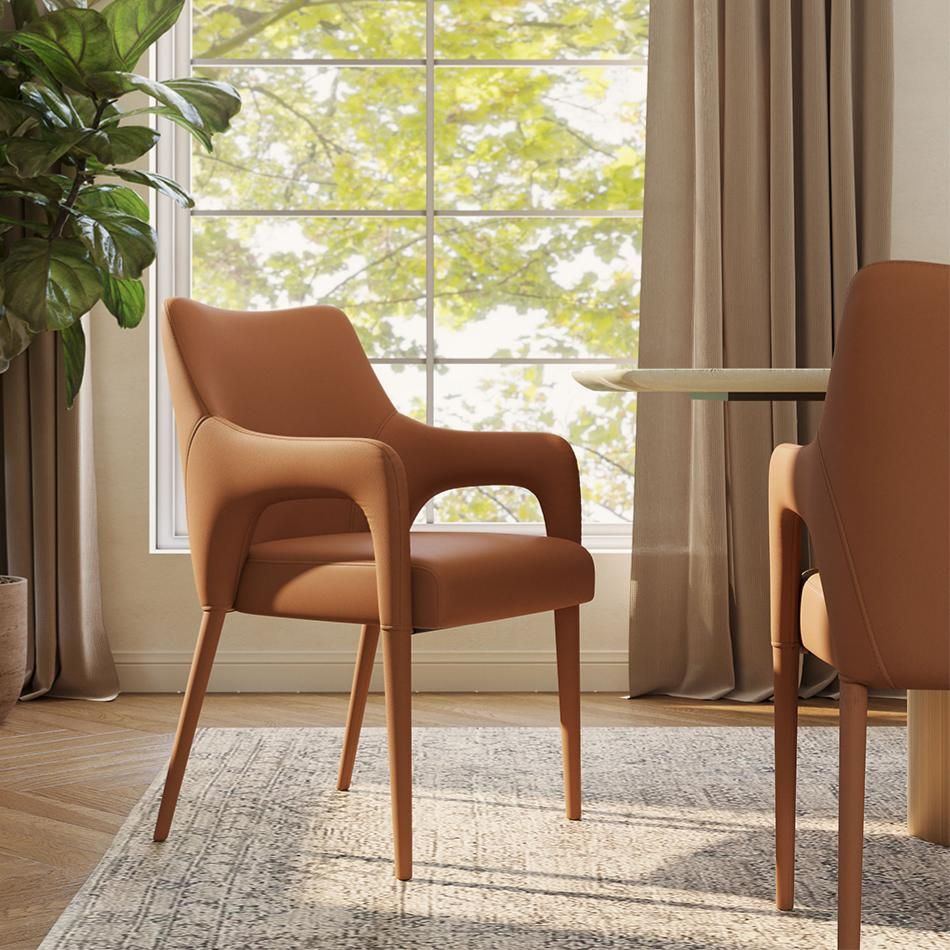 Mid-Century Modern Brown PU Leather Dining Chairs