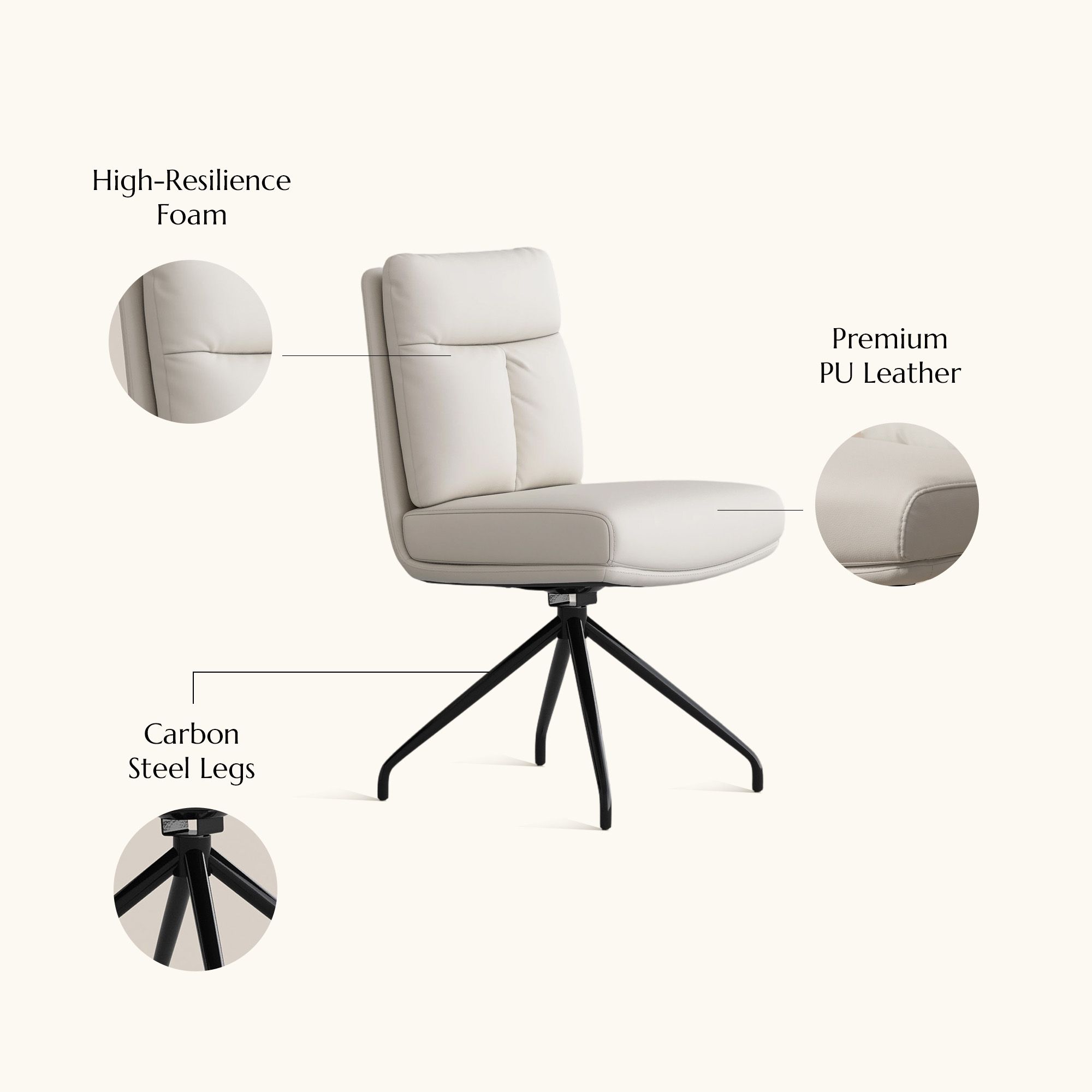 Swivel White PU Leather Dining Chairs