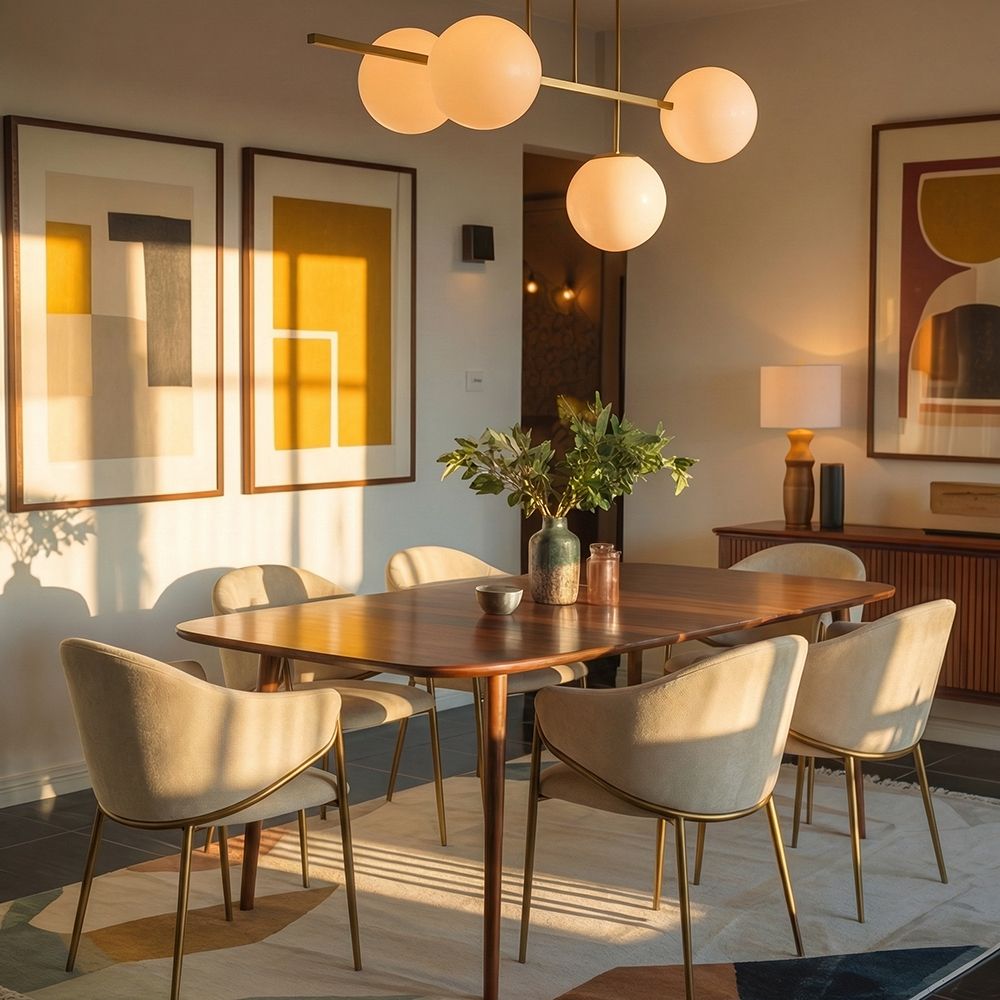 Modern Beige & Bronze Cotton Linen Dining Chairs