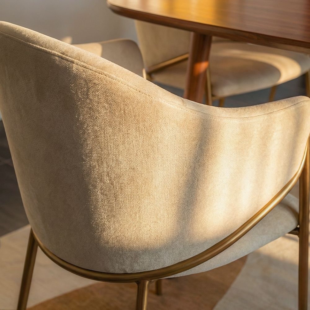 Carbon Steel Beige & Bronze Cotton Linen Dining Chairs