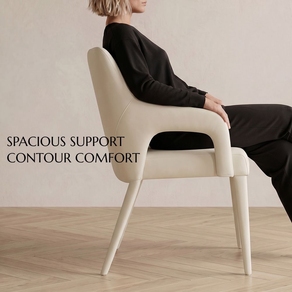 Mid-Century Modern Beige PU Leather Dining Chairs