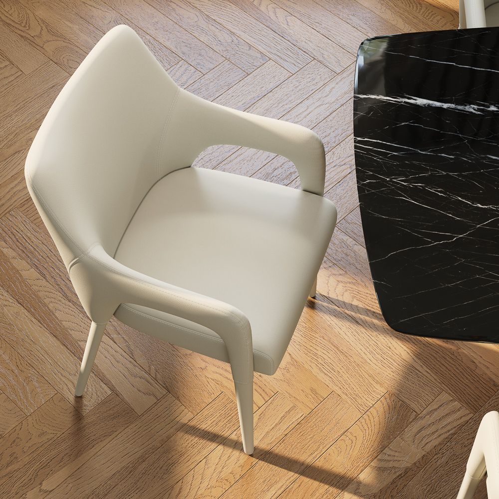 Brown Beige PU Leather Dining Chairs