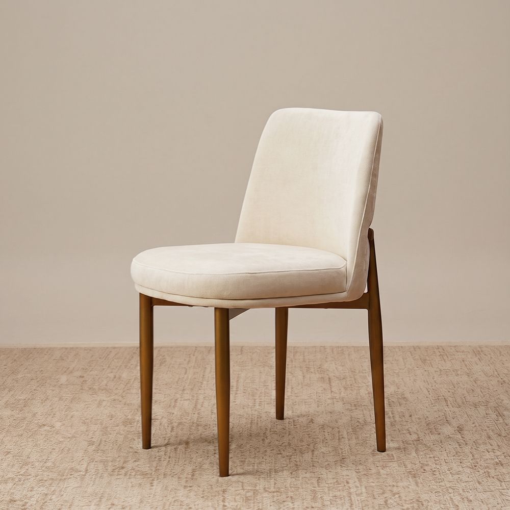Green Beige & Bronze Cotton Linen Dining Chairs