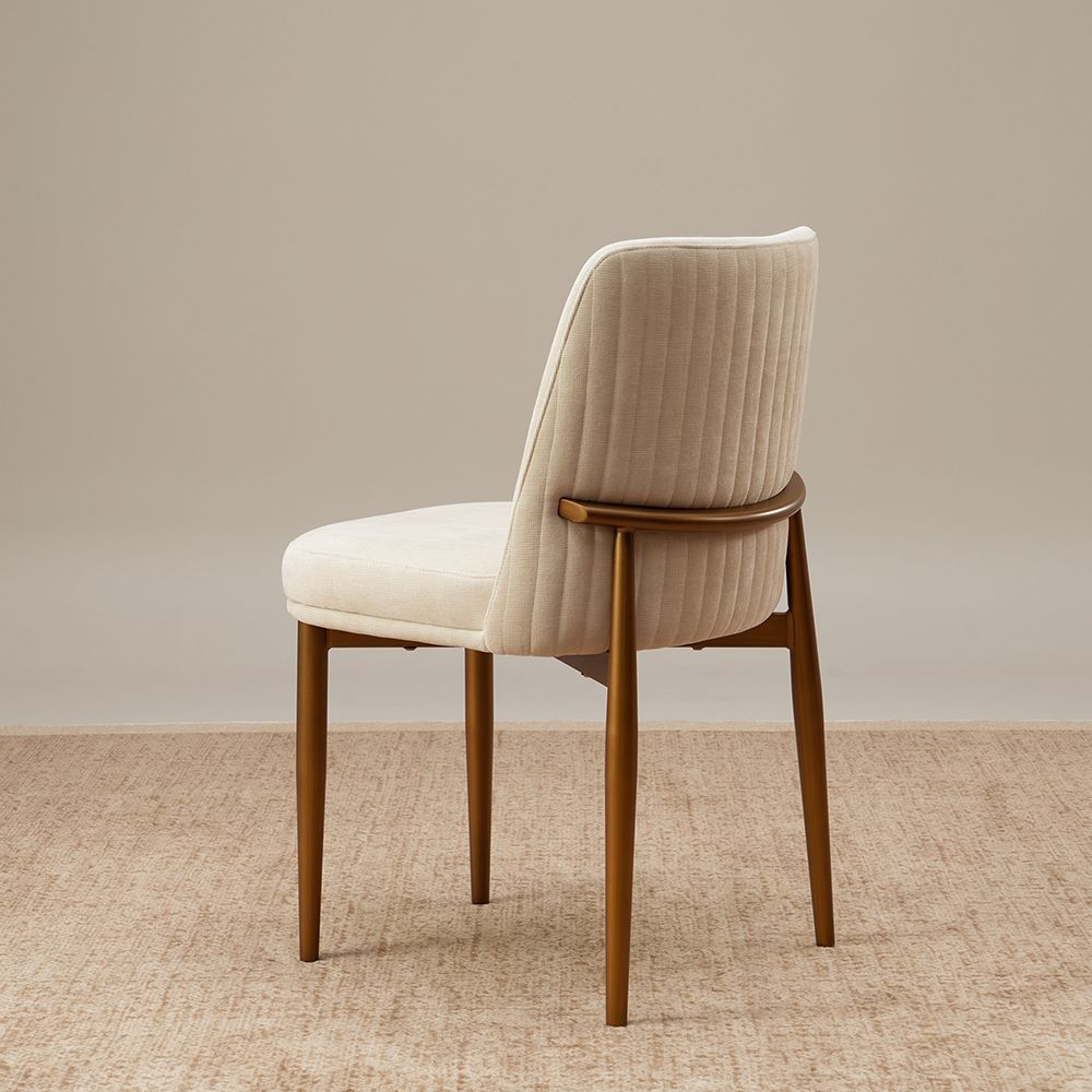 Carbon Steel Beige & Bronze Cotton Linen Dining Chairs
