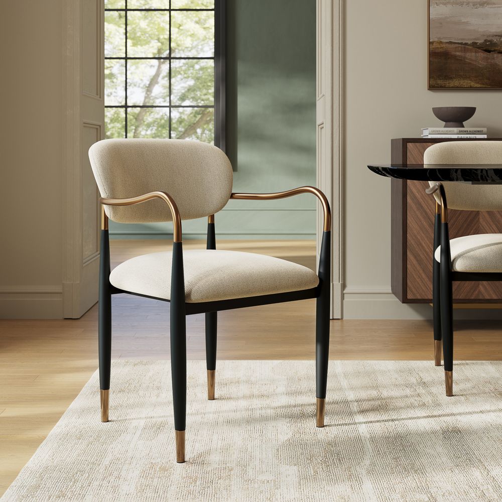 Beige & Black Cotton Linen Dining Chairs