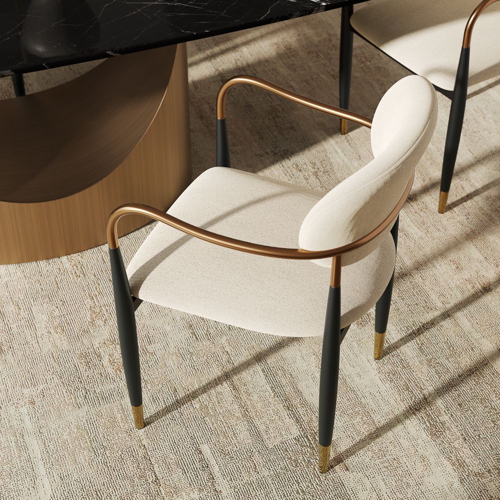 Beige & Black Cotton Linen Dining Chairs
