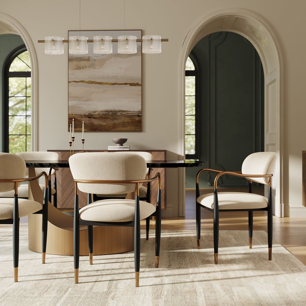 Beige & Black Cotton Linen Dining Chairs