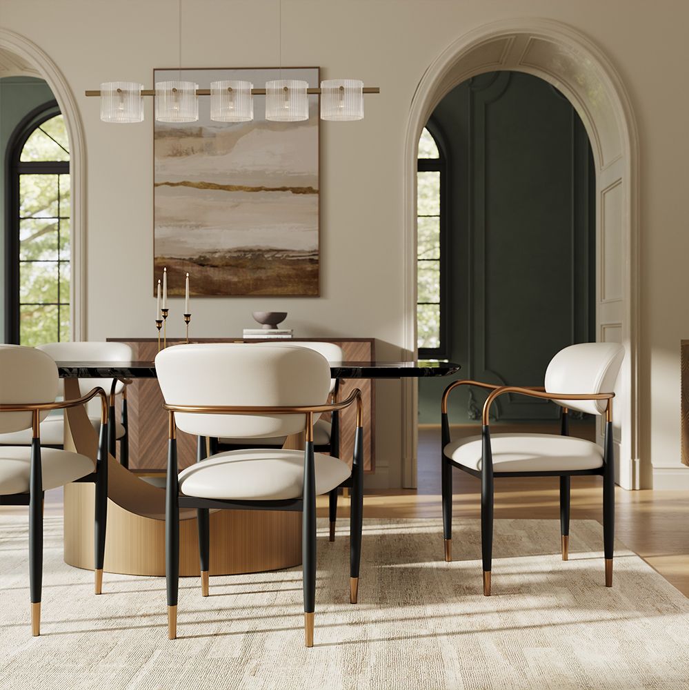 Beige & Black PU Leather Dining Chairs
