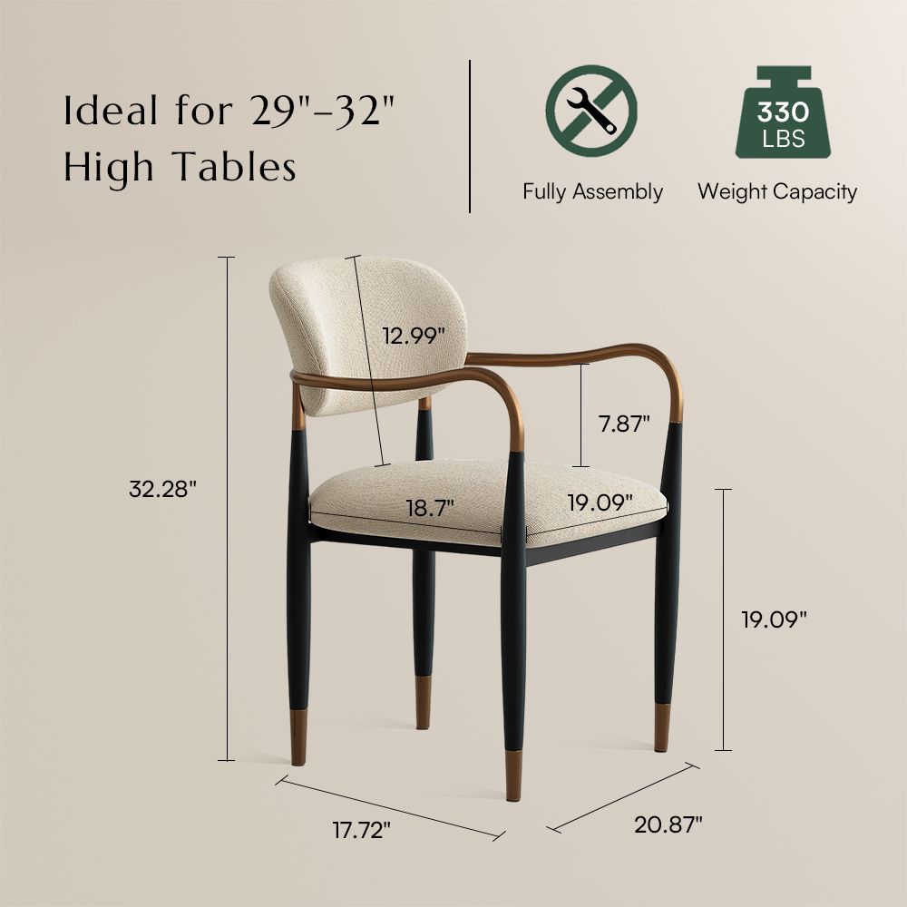 Modern Beige & Black Cotton Linen Dining Chairs
