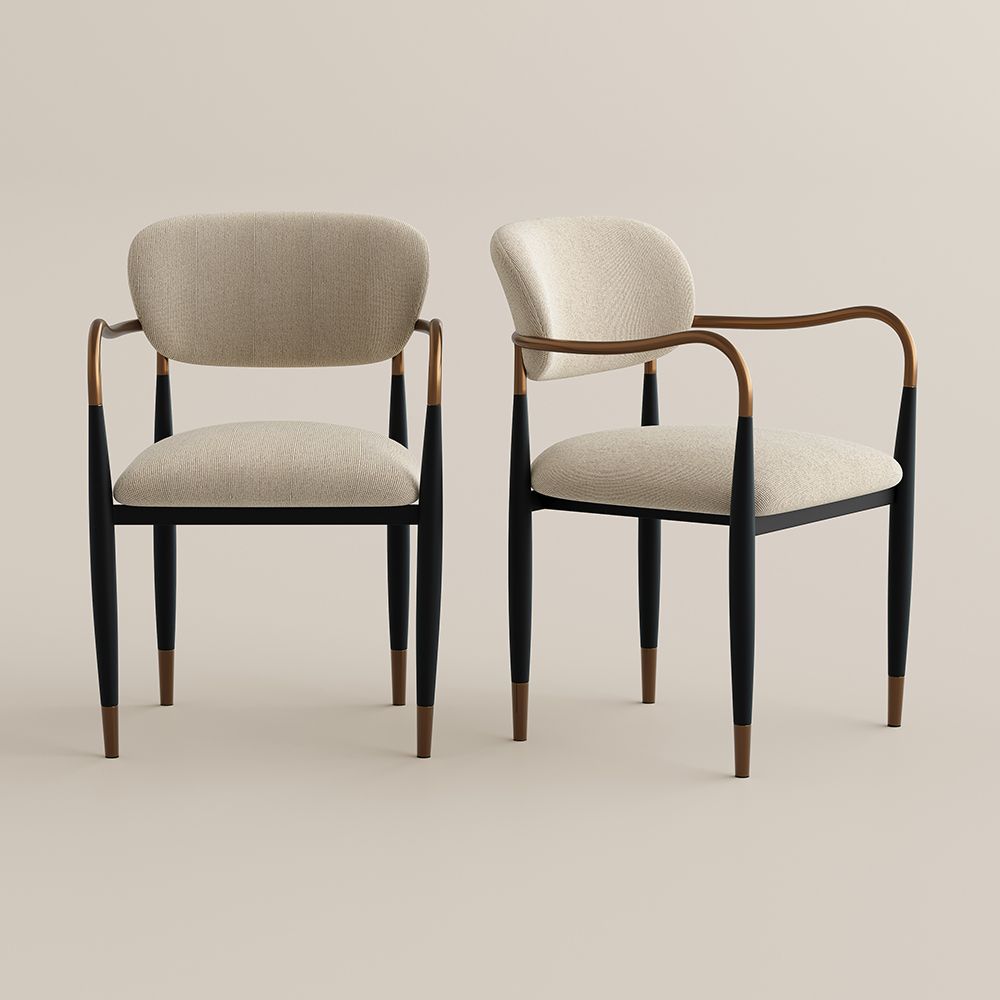 Beige & Black Cotton Linen Dining Chairs