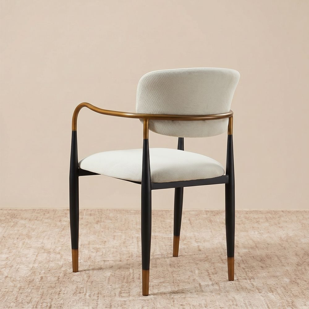 Beige & Black Cotton Linen Dining Chairs
