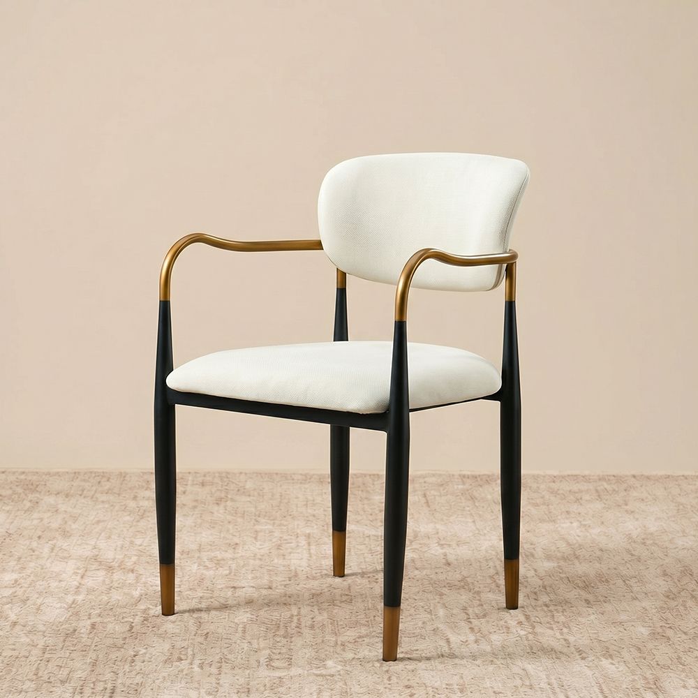 Beige & Black Cotton Linen Dining Chairs