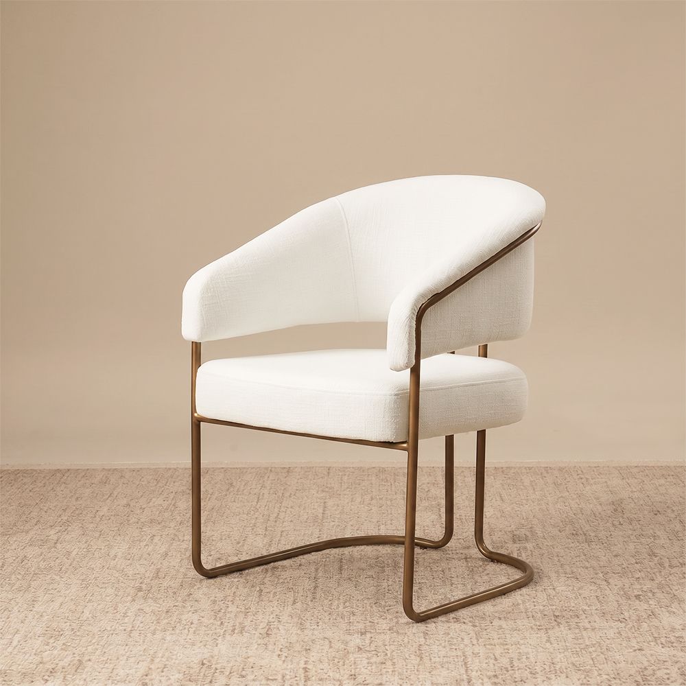 Armchair White Chenille Fabric Dining Chairs