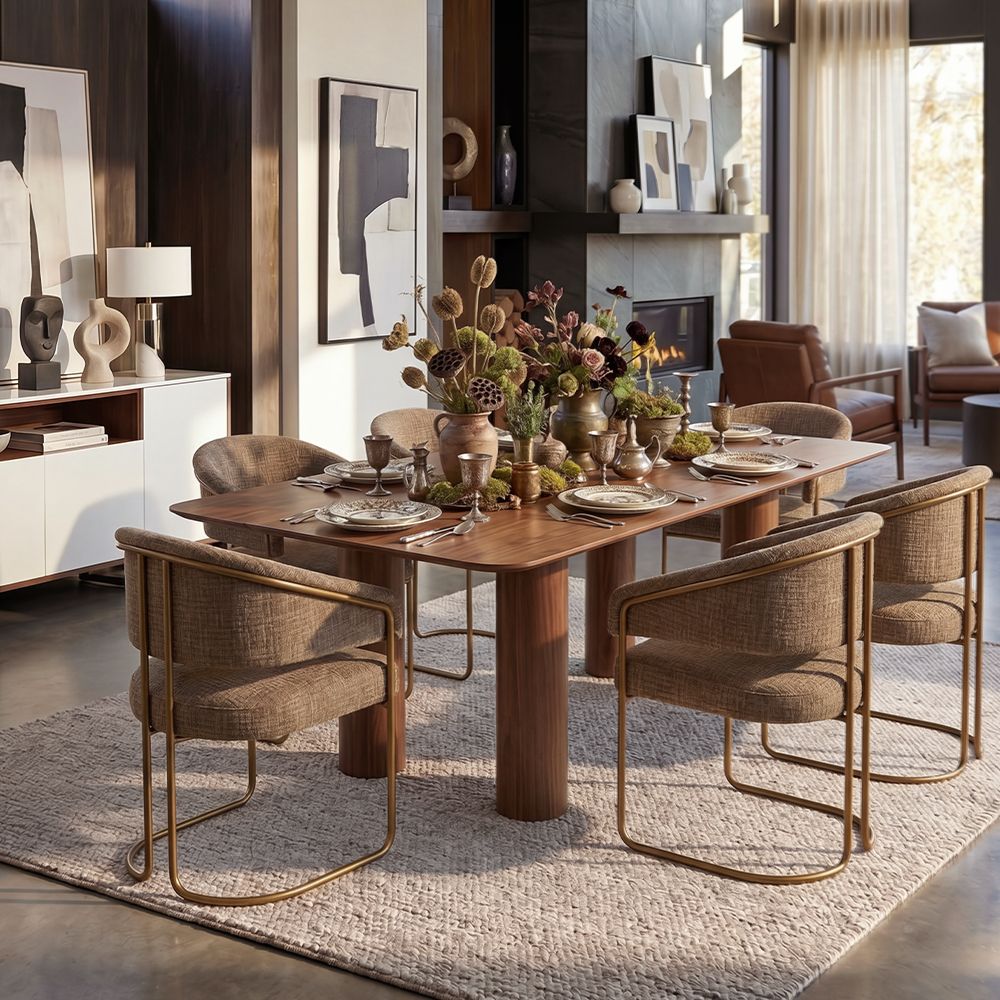 Barrel Dark Khaki Chenille Fabric Dining Chairs