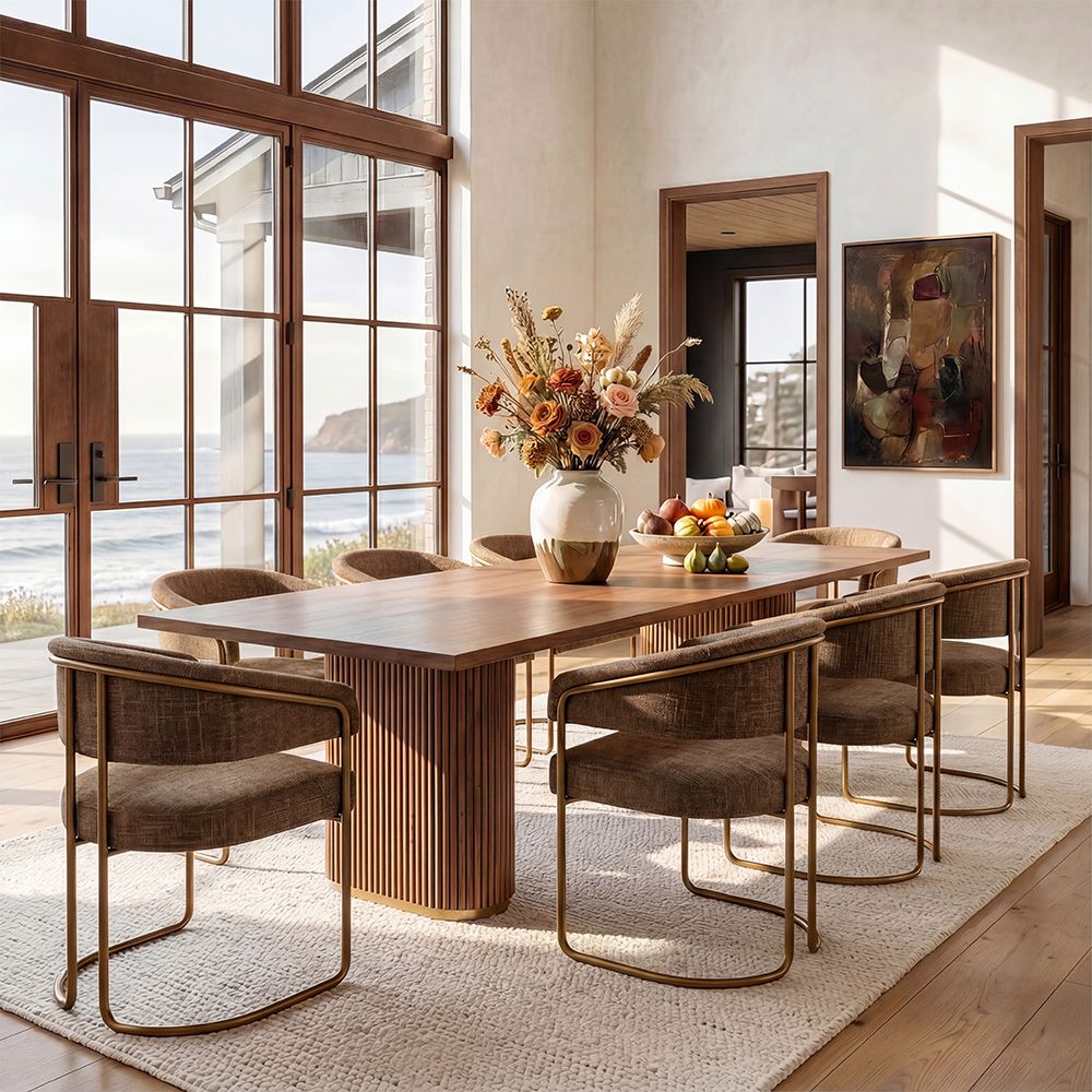 Modern Dark Khaki Chenille Fabric Dining Chairs
