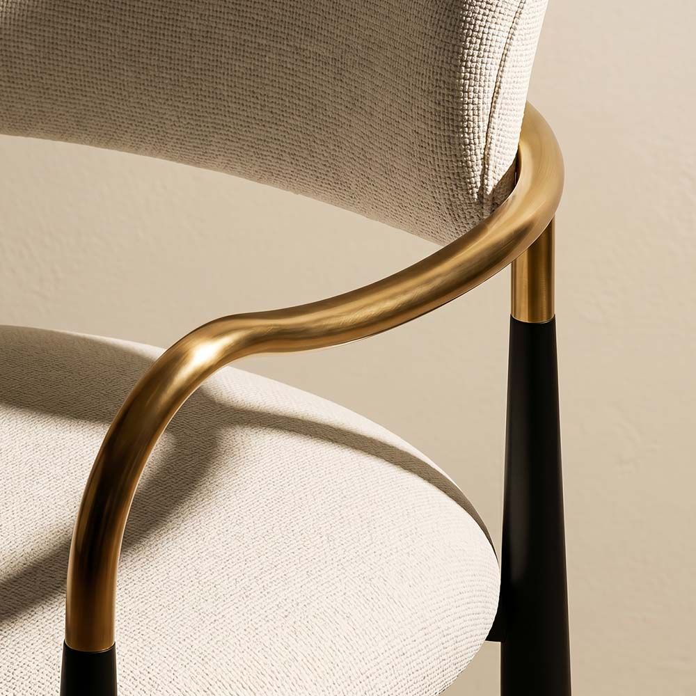 set of 2 Beige & Black Cotton Linen Dining Chairs