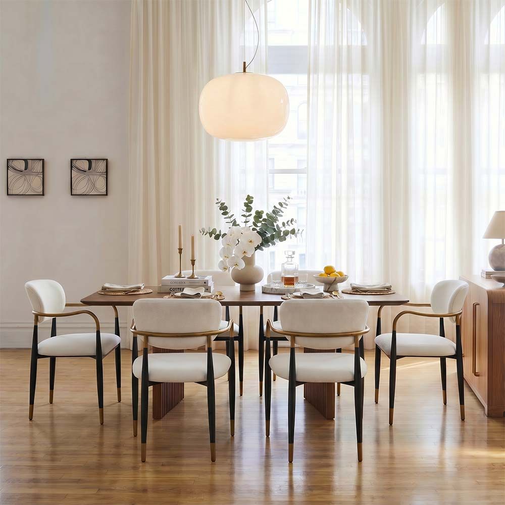 Armchair Beige & Black Cotton Linen Dining Chairs