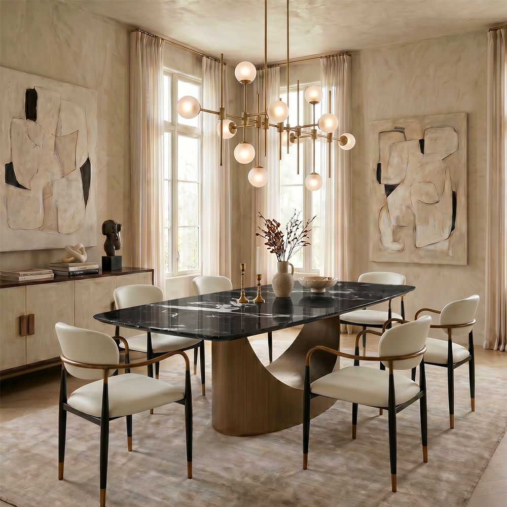 Upholstered Beige & Black PU Leather Dining Chairs
