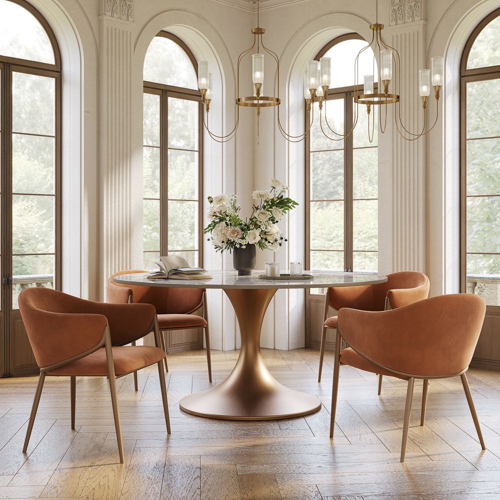 Brown & Bronze PU Leather Dining Chairs