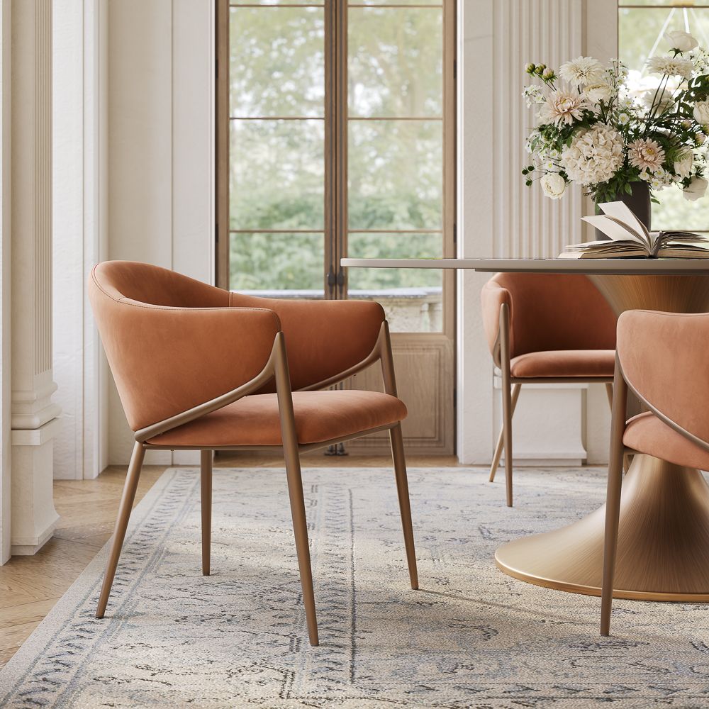 Brown & Bronze PU Leather Dining Chairs